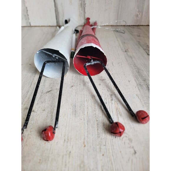 Metal long snowman Santa glitter ornament Xmas bell set unique - Picture 7 of 8